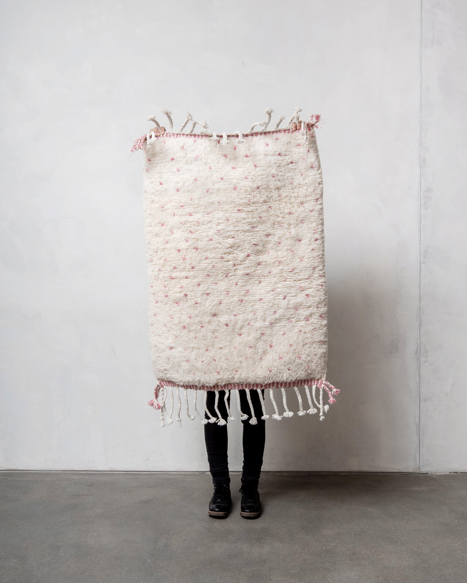 Modern, designer, handcrafted Berber rug from Morocco. Beniourain carpet with beautiful colours and patterns and fluffy wool texture.